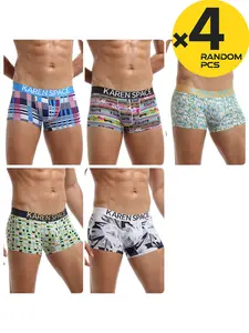 2/3/4 Pcs Random Color Men's Printed Underwear, Breathable Elastic Underwear, Fitness Sports Body Shaping Casual Shorts, Elasticity Design Underwear