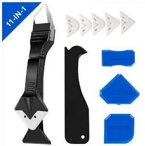 11-in-1 Multi-Functional Silicone Caulking Tool - Stainless Steel Head + Multi-Size Replacement Silicone Tips + Scraper | Caulking/Grouting/Gap Cleaning | Specialized for Kitchen, Bathroom & Window Tile Grout Sealing