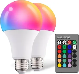 Dimmable E26 Warm LED Light Bulb, 6W RGBW Color 500LM with 16 Color Changing Modes for Christmas, Party etc with Remote Control 2 Pack