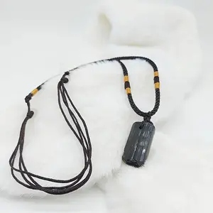 Raw Rough Crystal Gemstone Necklace, Natural Black Tourmaline Pendant Cord Necklace, Healing Protection Inner Peace Balance Protection Necklace