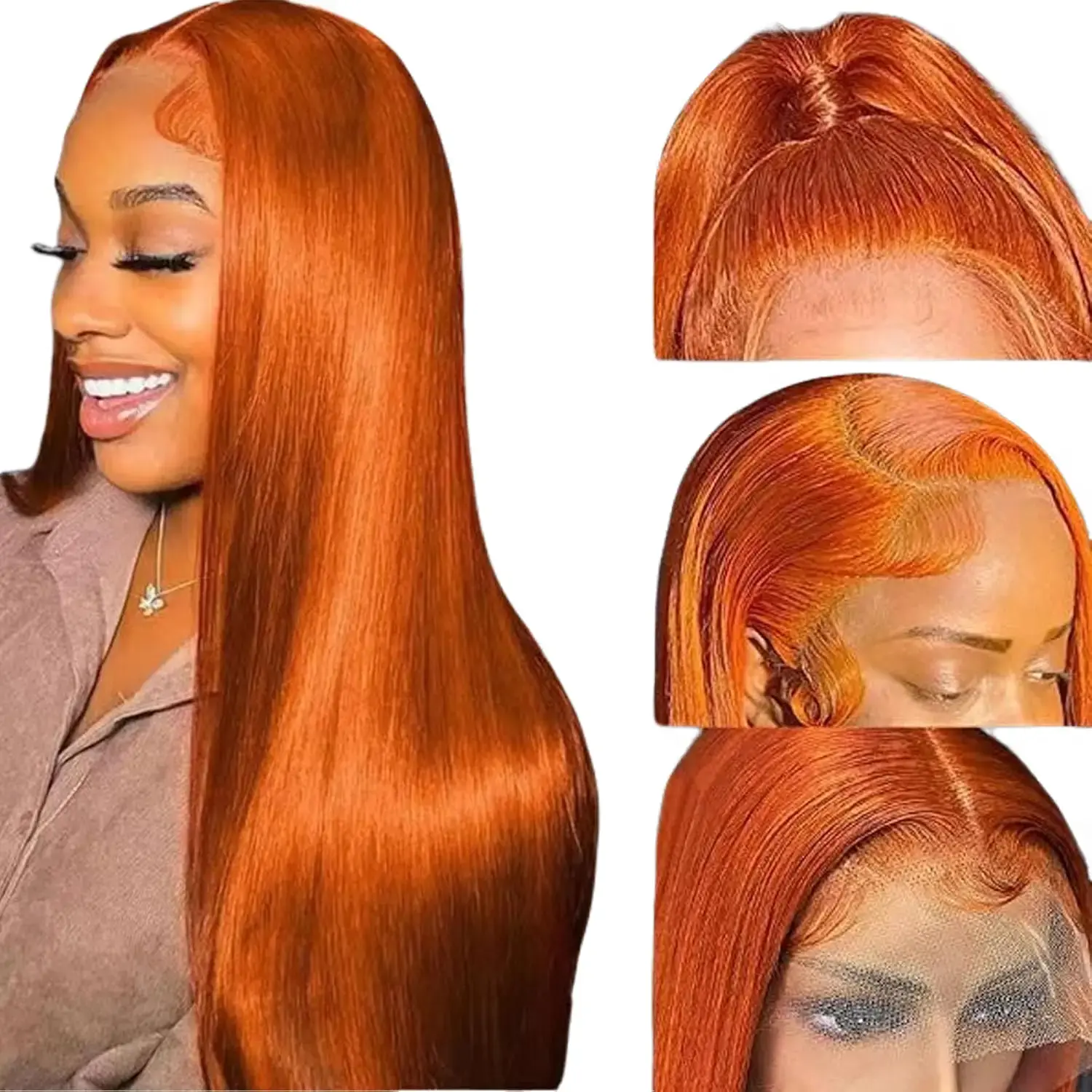Ginger Orange Straight Human Hair 13x4 Lace Front Wig