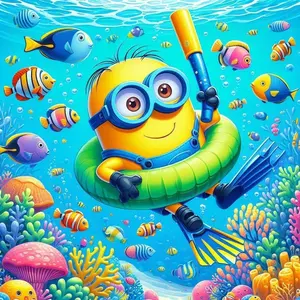 5D DIY Full Drill Round Diamond Painting Kit - Underwater, Cartoon, Minion Mosaic, Canvas - DIY Decorative Painting, Home Wall Decor, Suitable for Halloween, Christmas, Birthday, and Anniversary Gifts