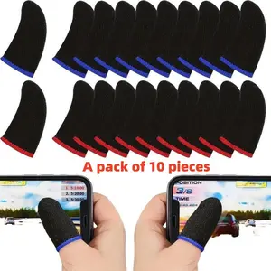10-Pack Gaming Finger Sleeves High Sensitivity Anti-Sweat Touchscreen Thumb Gloves, 24-Pin Superconductive Fiber, Esports Mobile Game Accessories, Game Peripherals