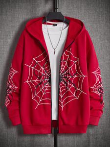 Zip Up Graphic Spiderweb Winter Print Long Sleeve Goth Hoodie Sweatshirt Jacket