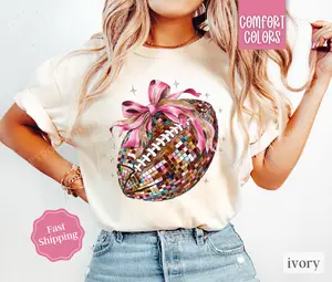 Disco Football Bow Shirt Comfort Colors, Womens Football Tee, Womenswear Oversized Crewneck, Coquette Clothing