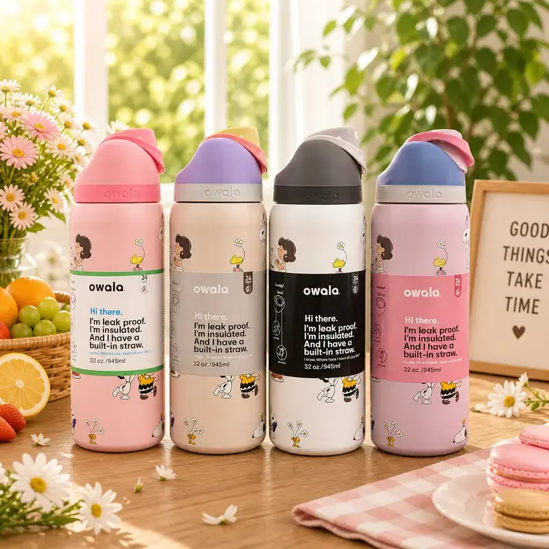 Top trending 2026 Owala fullcollection FreeSip 32oz Black and White Cute Insulated Water Bottle, Leakproof Built-in Straw, BPA Free Stainless Steel Cup, 24H Cold 12H Hot Travel Gym Bottle, Gift of her, Gift of mom