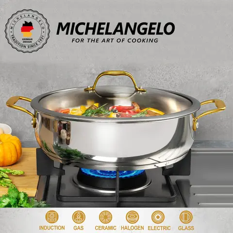 MICHELANGELO 12-Inch Stainless Steel Saute Pan with Lid, 7 Qt Deep Frying Cookware, Dishwasher-Safe, Oven-Safe