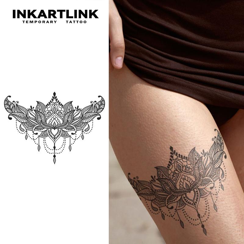 INKARTLINK Tattoo Tech, 2 Sheets Semi-Permanent Temporary Tattoos,Lotus Flower , Adult Art Design,Lasts 1-2 Weeks, Waterproof, Realistic Look, No Adhesive, No Reflection,For Man And Woman,Ideal for Swimming, Party