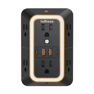Outlet Extender Power Strip 6 AC Surge Protector Outlets 4 USB Ports 2 USB C Night Light 3 Sided Multi Plug Wall Outlet Spaced Outlets