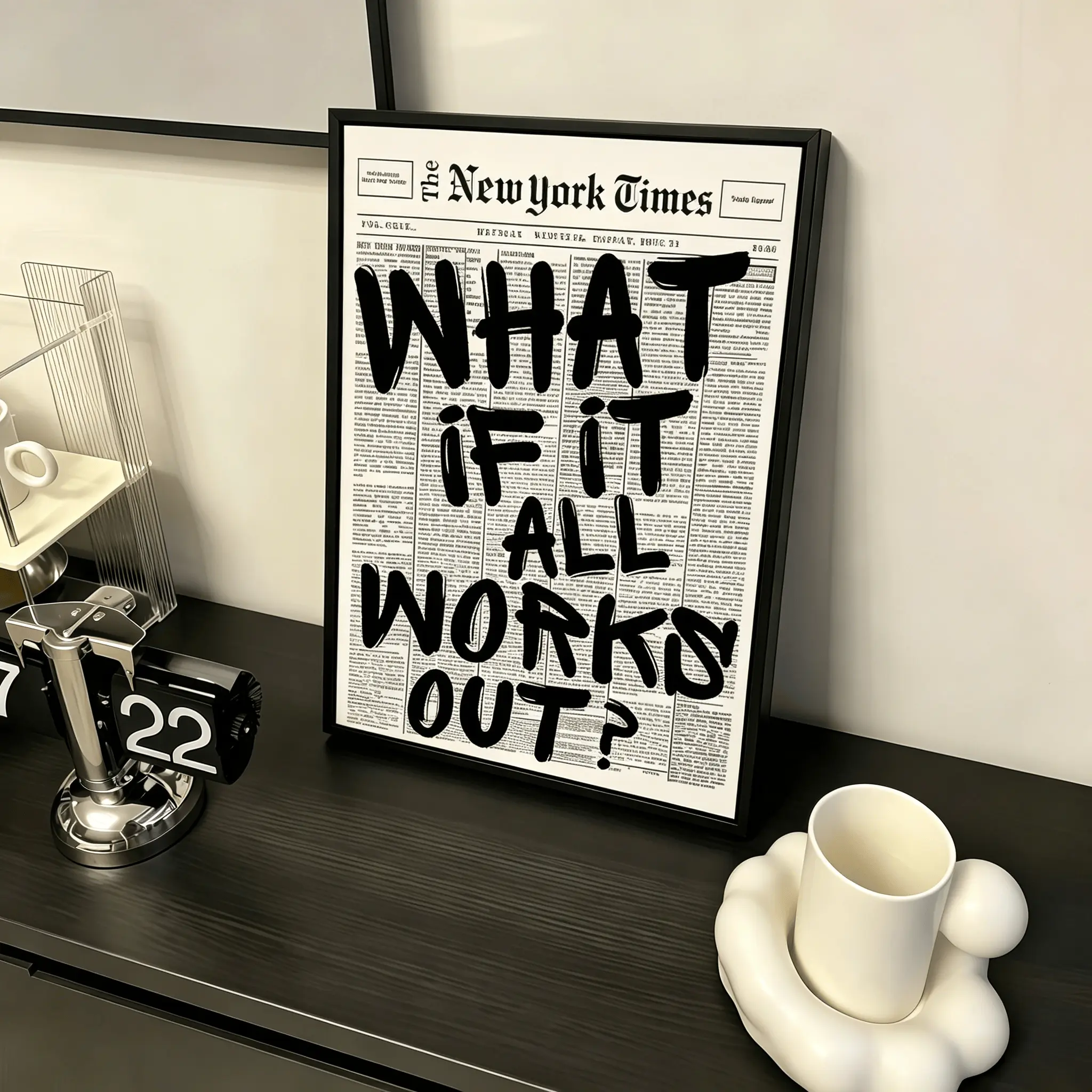 Retro Black And White Newspaper Poster What If It All Works Out Canvas Wall Art Positive Affirming Quote Minimalist Prints Painting For Home Bedroom Dorm Wall Decor - Manifestation - Self Care - Vision Board - Daily Motivation - Desk Setup - Viral Find