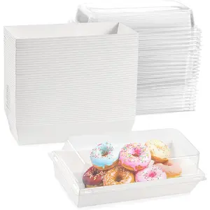 50 Pack 7.5x3.3 Inches Small Charcuterie Boxes with Clear  - To Go Paper Mini  Box, Charcuterie Boards Accessories, Dessert Boxes, Cookie, Cake Slice,  Strawberry, Donut (White)