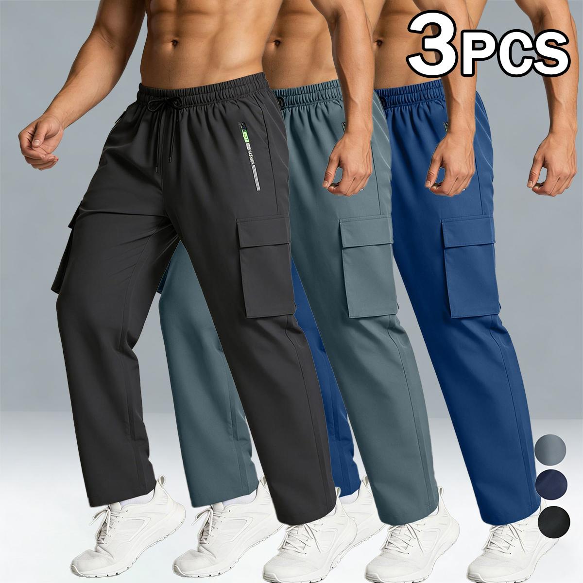 5 Pack Men's Cargo Pants, Quick Dry Elastic Waist Work Pants with Zipper Pockets, Lightweight Casual Hiking Joggers for Men, Outdoor Athletic Sweatpants