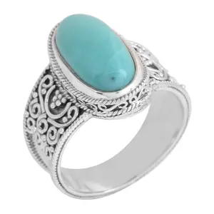 Artisan Crafted Stabilized Turquoise solitaireRing, Sterling