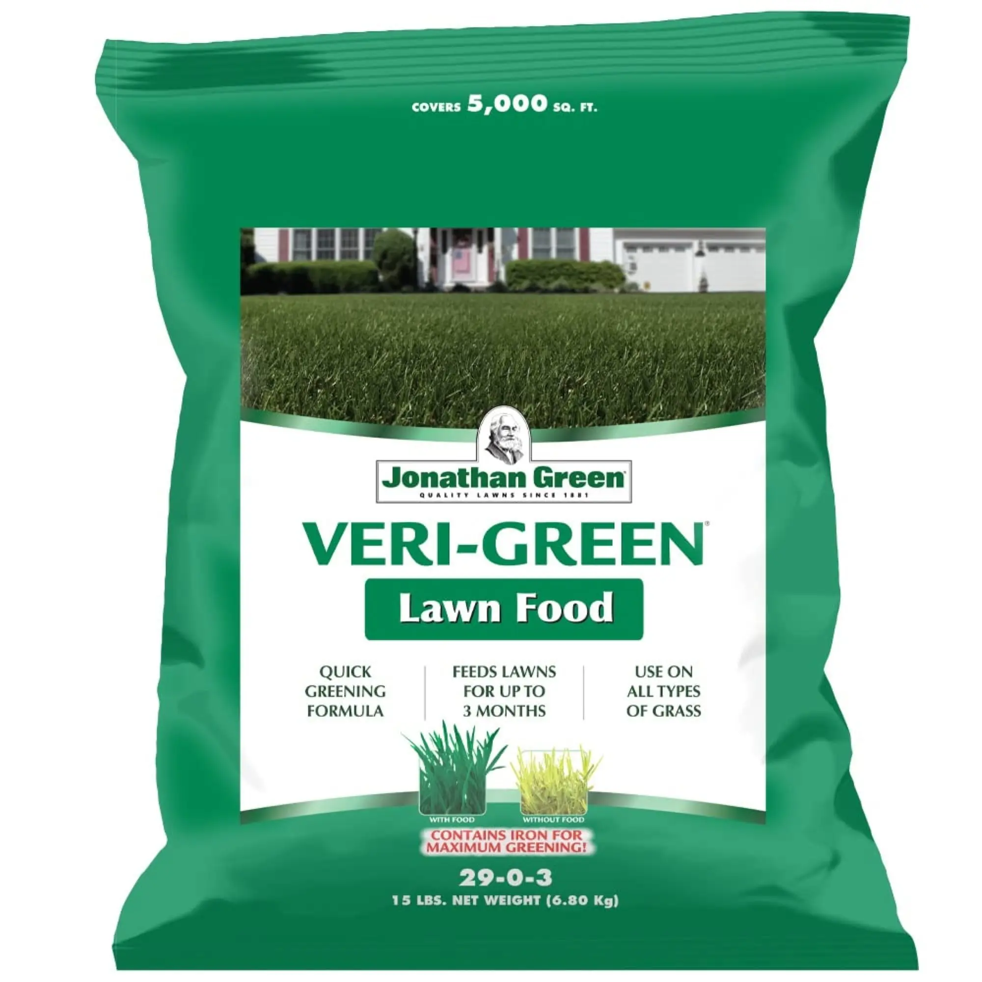 Jonathan Green Veri-Green Iron-Boosted Synthetic All-Purpose Unflavored Iron & Nitrogen Fertilizer & Plant Food - 46 lbs, 15000 sq ft Coverage, Long-Feeding Continuous Nutrition for Up to 3 Months, for Large Lawns, All Grass Types