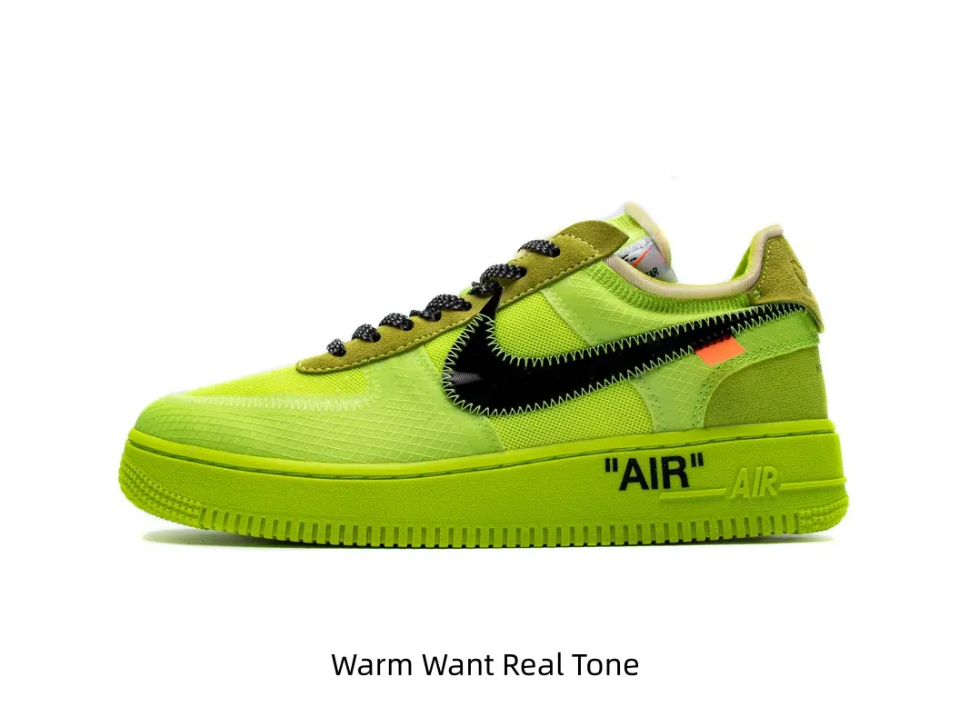 Solid fluorescent neon green mesh suede hybrid low top casual skate sneakers black sketch stitched side swoosh mini orange side tag AIR letter print circular grain anti slip rubber outsole men women bold monochrome street walking fashion shoes