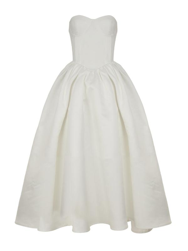 Women's elegant white slim-fit strapless floor-length dress with simple chest-shaped back strap design for evening gowns, suitable for wedding parties, clubs, formal wear, Classy Dresses