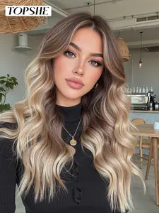 Topshe 13x6 Glueless Lace Front Wig, Ombre Dark Root to Silver Color, Long Curly Hair, High Temperature Resistant, Comfortable and Natural Look, Glueless Lace Frontal