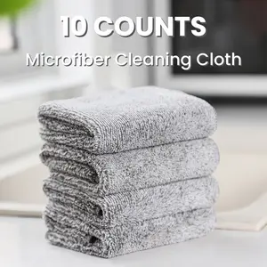 10 Counts Microfiber Cleaning Cloth Multifunction Thick Bamboo Charcoal Fiber Cleaning Cloth  Ultra Soft Absorbent Lint Free Streak Free Reusable Cleaning Towels for Household Kitchen Cleaning Premium Kitchen Cloth Dish Towels