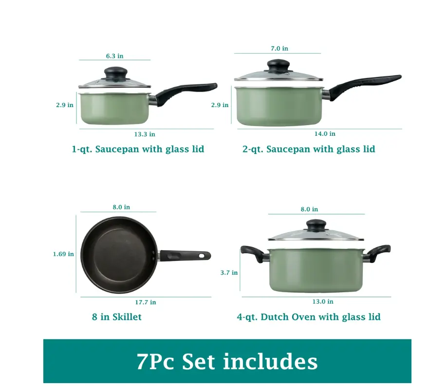 Aluminum 7 Piece Nonstick Cookware Set - Black, Ideal for Cooking and Baking