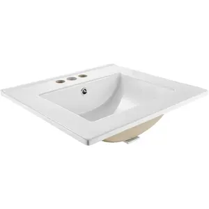 VEVOR Semi Recessed Bathroom Sink, 20.08x 18.31 Inch Rectangular White Ceramic Vessel Sink with Overflow and 3 Faucet Holes, Drop in Modern Lavatory Vanity Bath Wash Bowl Basin Rectangle Small SpaceVEVOR Super Brand Day