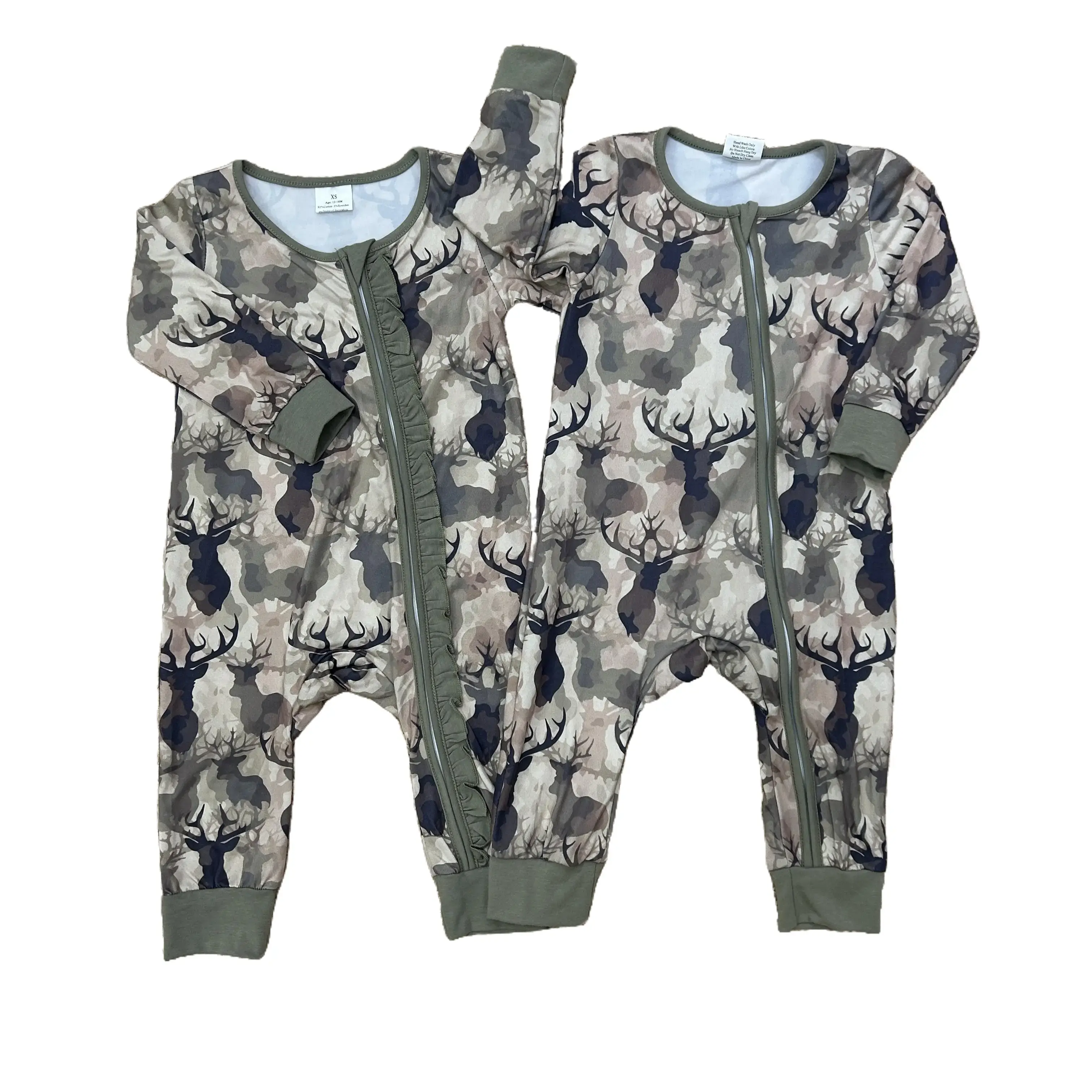 Baby Boys Camouflage Print Sleepwear - Milk Silk Long-Sleeve Hunting Deer Green Bodysuit, Kids' Sleepwear (Black Friday), Camouflage Sleepwear