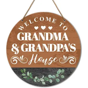 Grandma and Grandpa House Signs Wall Decor for Front Door Porch Decorations, Welcome Hanging Signs Decor, Father's Mother's Day Christmas Birthday Gift for Grandma Nana Grandpa Papa Grandparents