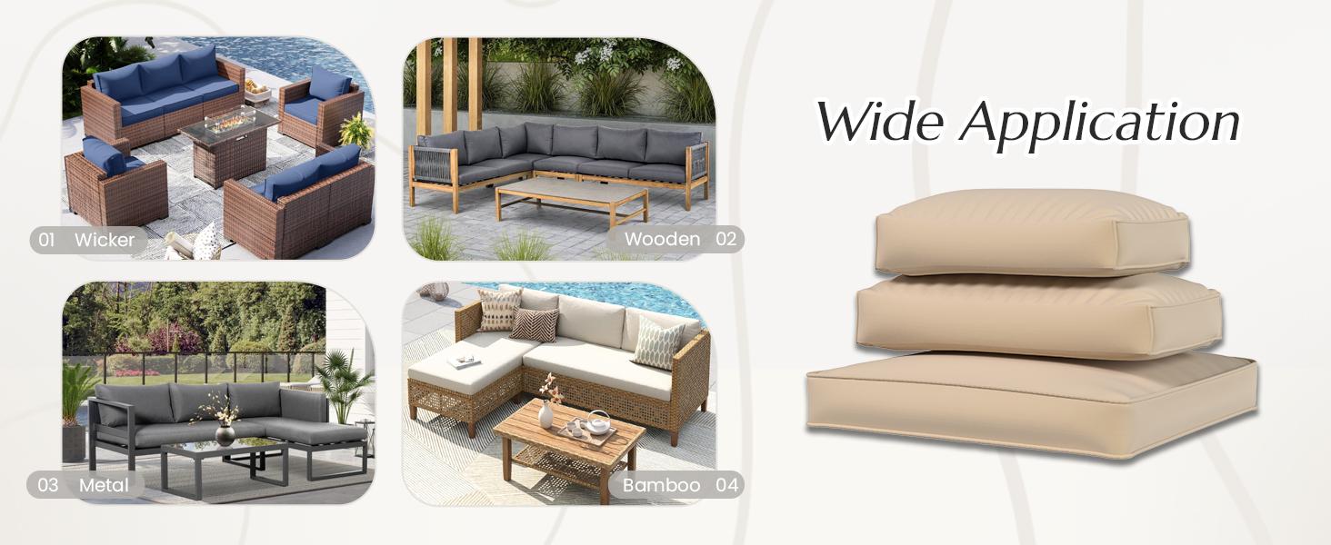 【Only Cushions】YODOLLA Outdoor Cushions for Patio Furniture 14PCS Outdoor Cushion Covers Replacement Washable with Zipper 6-Seaters Sofa Patio Slipcovers Set Seat and Back Cushions for Outside