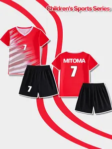 V-neck football suit for boys, customizable with name MITOMA and number 7. It's a comfortable and breathable two-piece jersey for matches and sports, suitable for outdoor exercise, school team equipment, and a great holiday gift.