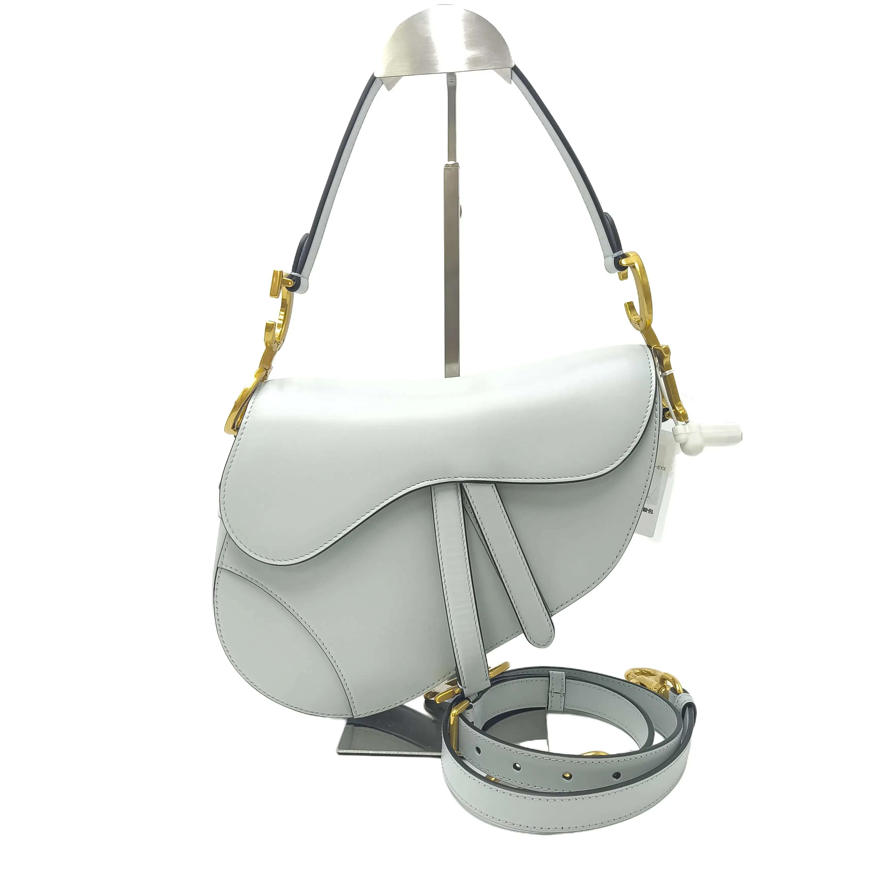 Pre-owned Dior Calfskin Shoulder Bags Saddle Medium Shoulder Bag Pale Blue Smooth Leather Saddle Crossbody Handbag
