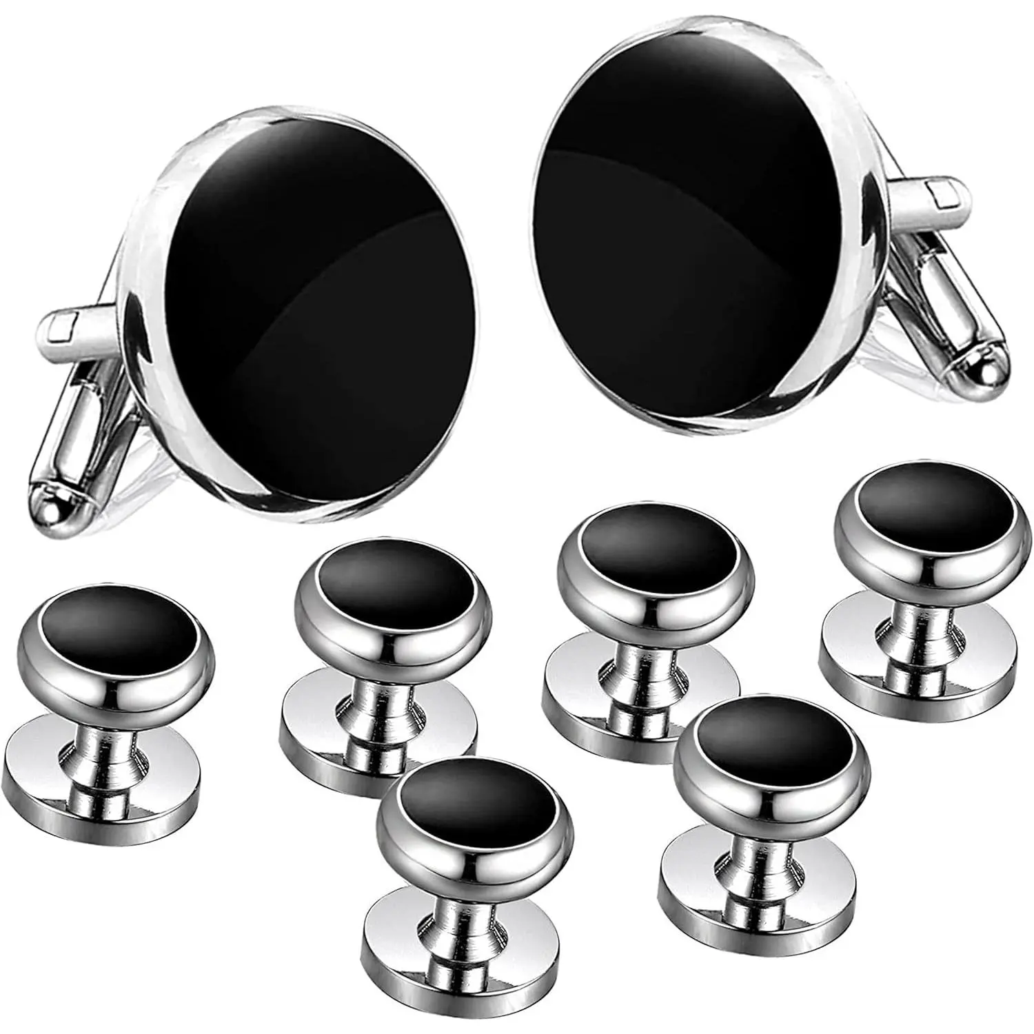 Cufflinks for Men, Tuxedo Studs and Cufflinks Set, Classic Black Gold CuffLinks Luxury Box Gift Ideas for Mens