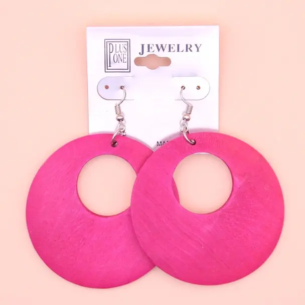 2.5” Bright Colorful Round Wood Earrings Ethnic