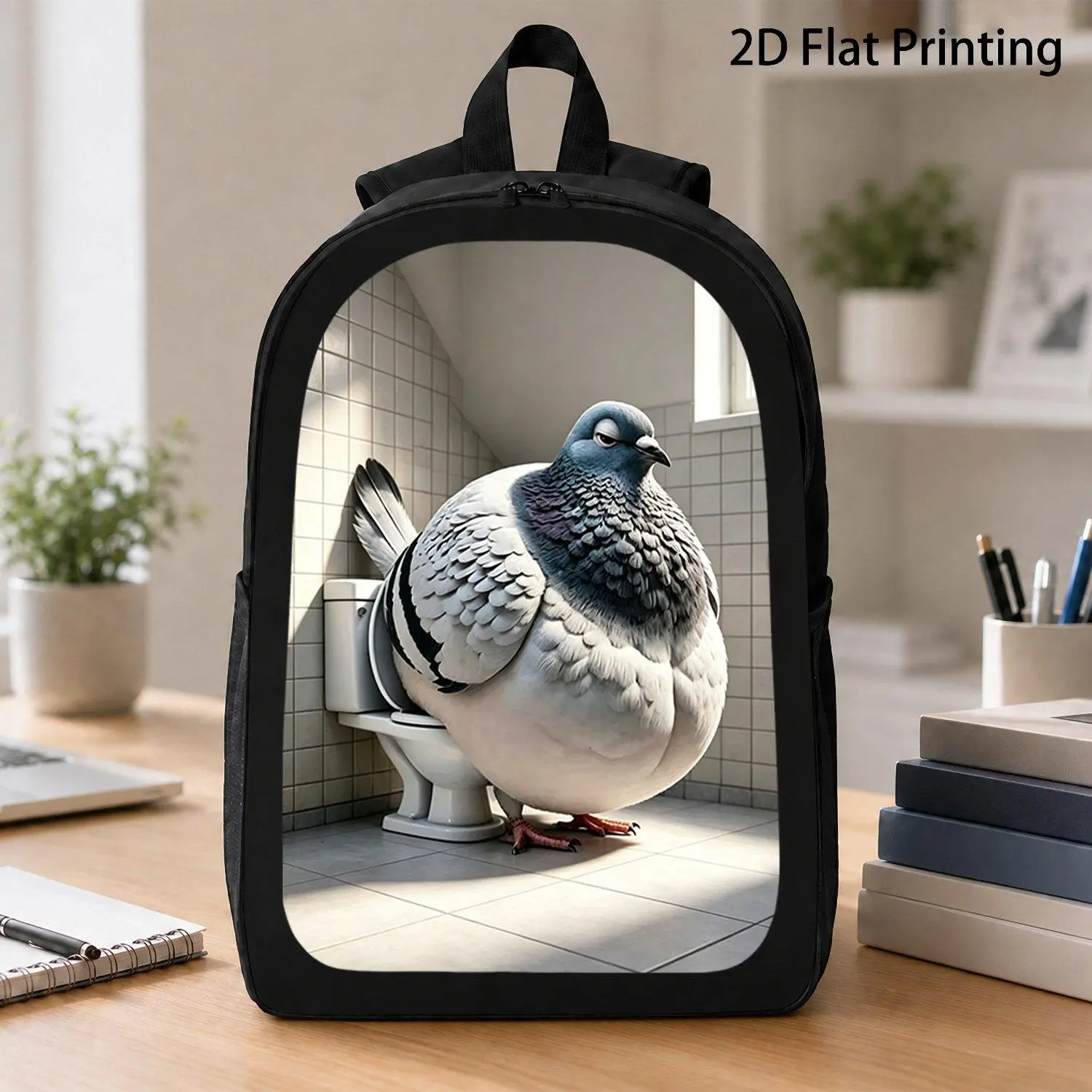 1pc Backpack, Casual Bag, Creative Pigeon Toilet Backpack, Practical Style Suitable for Commuting to and from Work, Outdoor Travel, Large Capacity for Storing Items, 2D Flat Print, 2D Flat, for Teenager