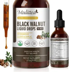 Mulittea Rapid Gut Cleanse, Digestive Health, Black Walnut Wormwood Tincture Drops with Oregano, Garlic, Berberine, 10:1 Ultra-Concentrated Liposomal Delivery, Edible Dietary Supplement