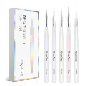 MelodySusie 5Pcs Nail Art Liner Brushes Professional Gel Painting Art Design Pen Set for Thin Long Lines, Tiny Details, Fine Drawing, Delicate Coloring Sizes 5/7/9/11/20mm