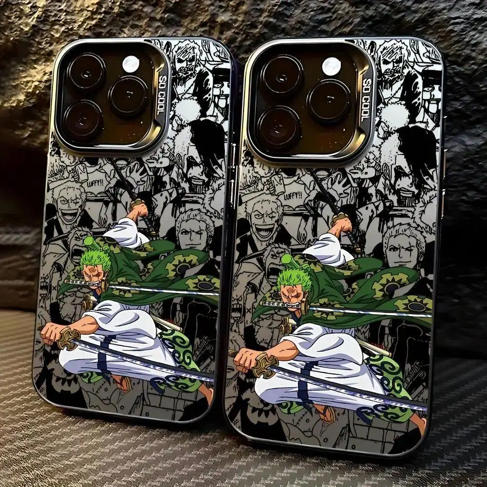 Luxury Cartoon Anime One  Roronoa Zoro Phone Case for iPhone 17 Air 16 15 14 13 12 11 Pro Max Plus Samsung S25 S24 S23 S22 Plus Ultra  Anti-drop Frosted Back Cover Funda Gift, Anime Merchandise, Cartoon Design, Lightweight Cover, Character Phone Accessory