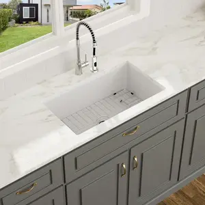 Logmey 33" Fireclay Large Single Bowl 32" x 19" x 10" Undermount Kitchen Sink with Accessories