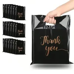 100pcs Premium Black Medium-thick Gift Bags - Durable & Stylish Flat Mouth Design, Hand-held for Clothing, Perfect Packaging Solution, Reusable