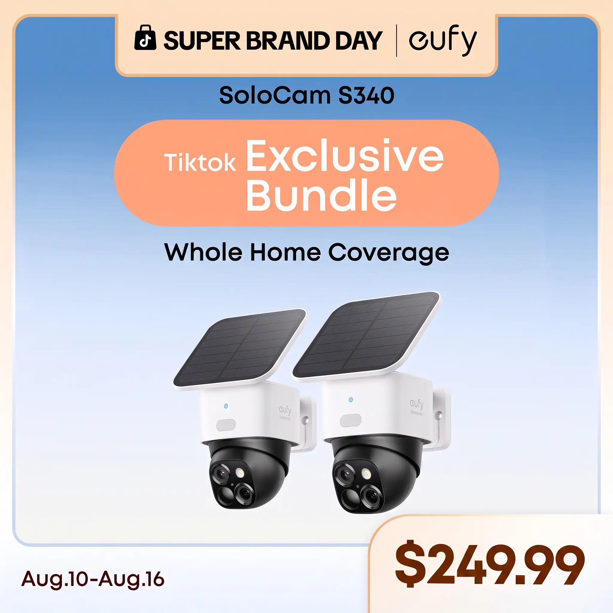 【Exclusive Bundle】eufy Security SoloCam S340 360° Pan & Tilt Solar Security Camera 2.4 GHz Wi-Fi No Monthly Fee HomeBase S380 Compatible - Ai Auto Lock And Tracking