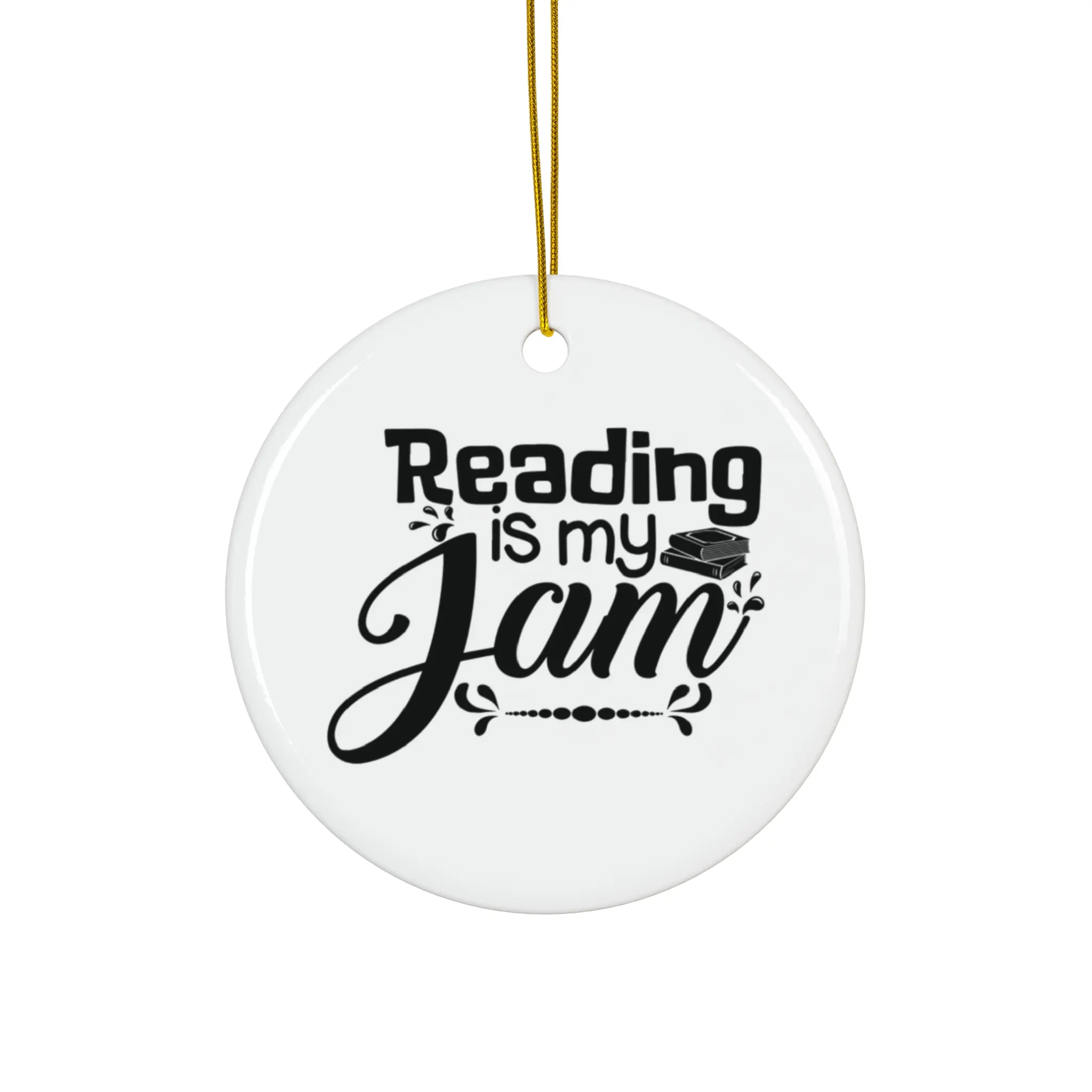 READING IS MY JAM ORNAMENT, CHRISTMAS DECORATIONS, 3 INCHES CIRCLE ORNAMENT, CERAMIC ORNAMENT