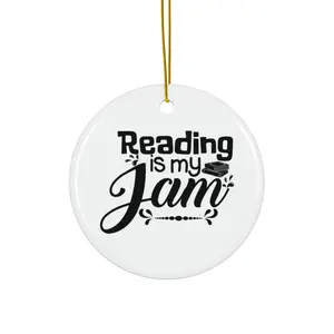 READING IS MY JAM ORNAMENT, CHRISTMAS DECORATIONS, 3 INCHES CIRCLE ORNAMENT, CERAMIC ORNAMENT