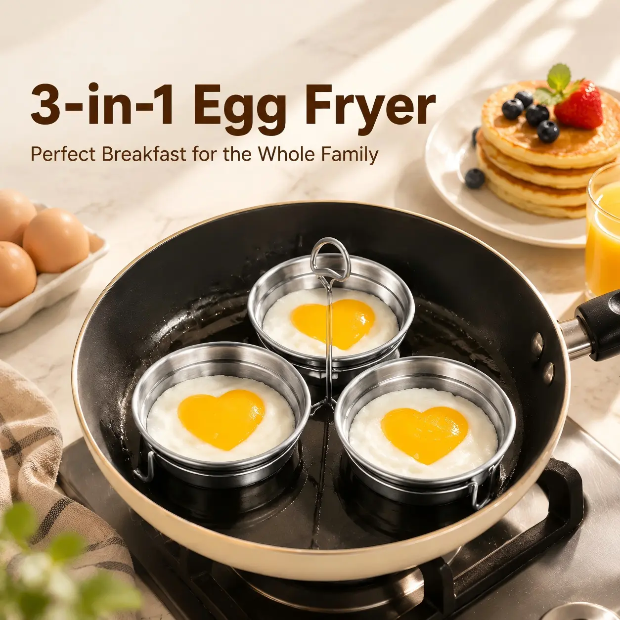 Stainless Steel Egg Poacher, 3-Cup Poached Egg Maker Cups, Nonstick Egg Steamer with Rack for Microwave Oven Stovetop Steamer
