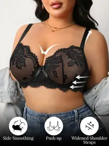Plus Size Women's Bra with Underwire, Fashion Embroidery Patchwork Design, Comfortable Everyday Wear, Stylish Ladies' Underwear