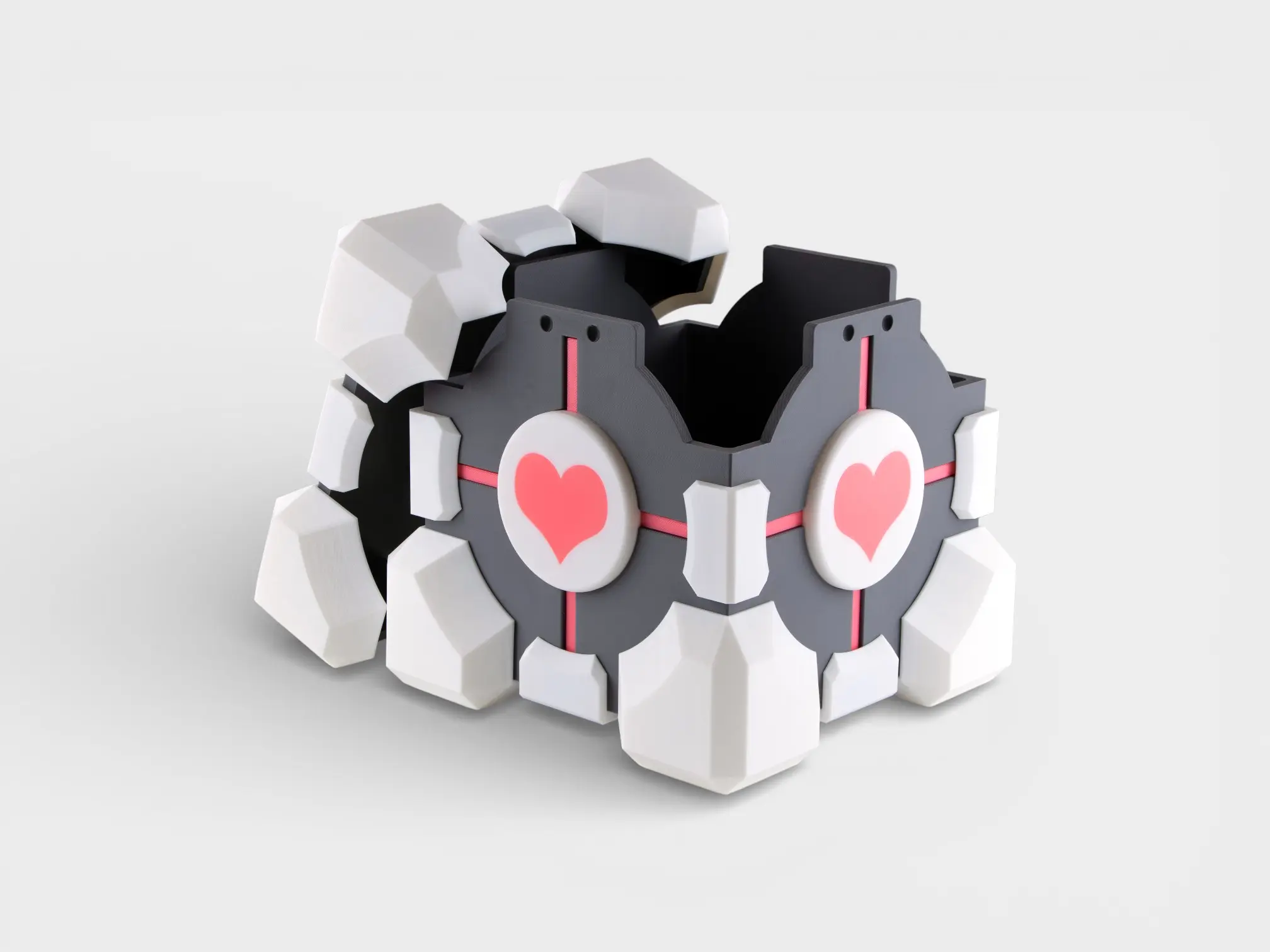 Portal Companion Cube Box, 3D Printed Weighted Companion Cube Storage Container, Aperture Science Themed Lidded Box, Portal 2 Desk Organizer