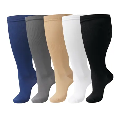 Women's Plus Size 3XL Striped Nylon Compression Calf Socks - Anti-Snagging, Nonslip, Breathable, All-Season - Athletic Sports Socks for Extra Wide Calves, Pre-Workout Gym Support, Blood Circulation, Chafe Prevention, Cycling