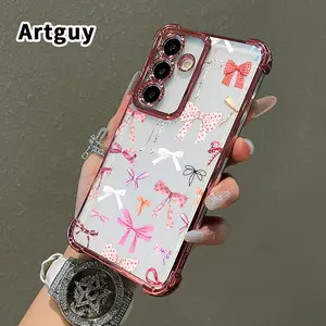 Bow Delight Array Pattern Phone Case Compatible with Samsung Galaxy S23 Ultra S24 Plus S25 S22+ FE Edge Electroplated Four-Corner Anti-Fall Protection Cellphone Cover