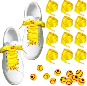 Eyourlife 12 Pairs Yellow Ribbon Shoe Laces for Softball Cleat Shoe with 72 Pellet Softball Decor beads for Softbal Team Events Party Supplie for Softball Coach Player Mom Girl Sports Enthusiast