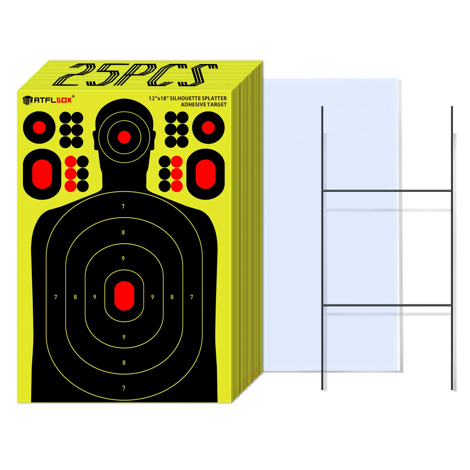 ATFLBOX 12x18 inch Silhouette Splatter Targets and Adhesive Target Sticker, Bright Fluorescent Yellow, Easily seen on Impact for Indoor and Outdoor Shooting Range (25 PACK)