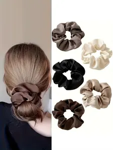 5pcs Vintage Style Soft Elastic Hair Ties, Satin Fabric Hair Bands, Smooth Stretchy Hair Ropes, Multicolor, for Ponytails, Buns, Daily & Party Styles