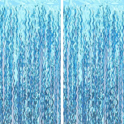 1pc, Wavy Tinsel Foil Streamer Fringe Backdrop Shimmer Wall Backdrop Teal Blue Backdrop For Mermaid Birthday, Under The Sea Party Photo Backdrops, Photoshoot Backdrops, Party Decoration (3.2 Ft X 6.6 Ft)