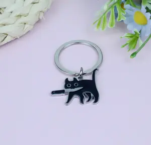 Spooky Black Cat with Knife Keychain For Cat Lovers Cat Dad Mom, Cool Black Cat Keychain, Gifts For Women Men Halloween Gifts For Teen 009